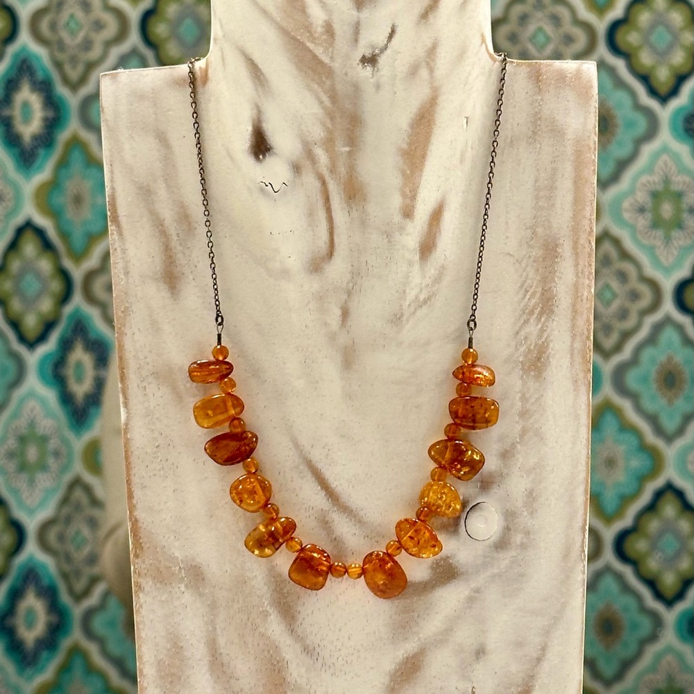 Baltic Amber Beaded Sterling Silver Necklace